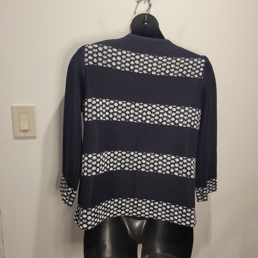 Misook Size XL Navy/White Striped Knit Button Up Cardigan - Picture 4 of 6